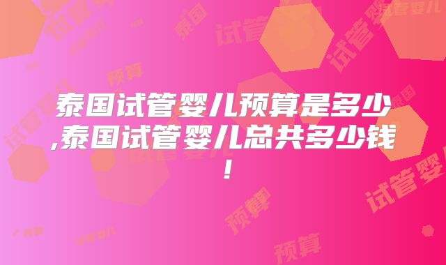泰国试管婴儿预算是多少,泰国试管婴儿总共多少钱!