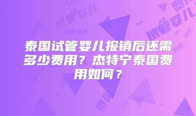 泰国试管婴儿报销后还需多少费用？杰特宁泰国费用如何？