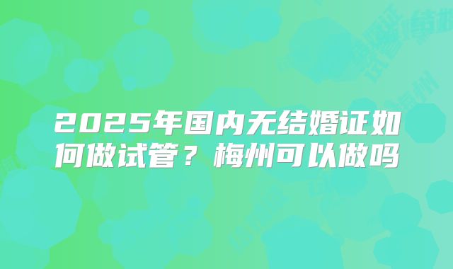 2025年国内无结婚证如何做试管?梅州可以做吗