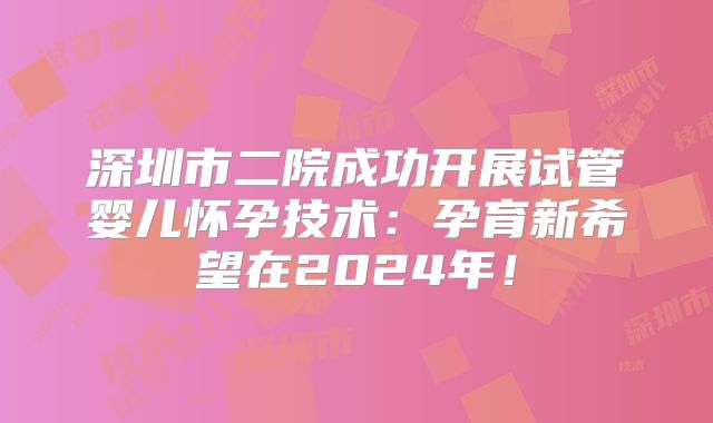 深圳市二院成功开展试管婴儿怀孕技术:孕育新希望在2024年!