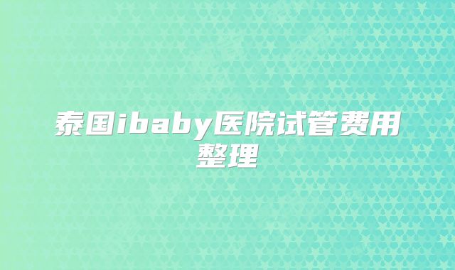 泰国ibaby医院试管费用整理