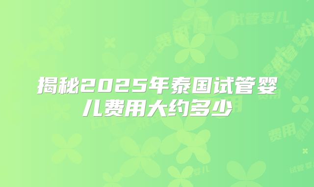 揭秘2025年泰国试管婴儿费用大约多少