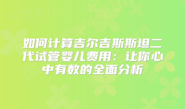 如何计算吉尔吉斯斯坦二代试管婴儿费用:让你心中有数的全面分析