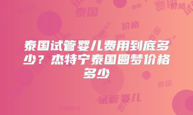 泰国试管婴儿费用到底多少?杰特宁泰国圆梦价格多少