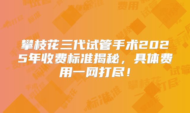 攀枝花三代试管手术2025年收费标准揭秘，具体费用一网打尽！
