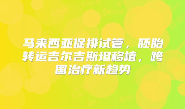 马来西亚促排试管，胚胎转运吉尔吉斯坦移植，跨国治疗新趋势