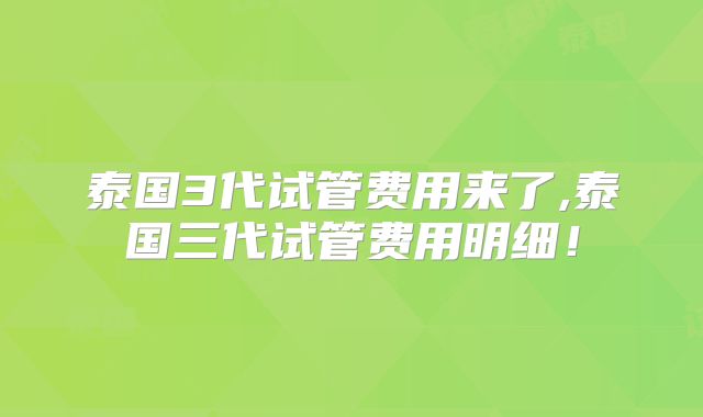 泰国3代试管费用来了,泰国三代试管费用明细!