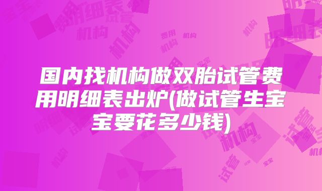 国内找机构做双胎试管费用明细表出炉(做试管生宝宝要花多少钱)