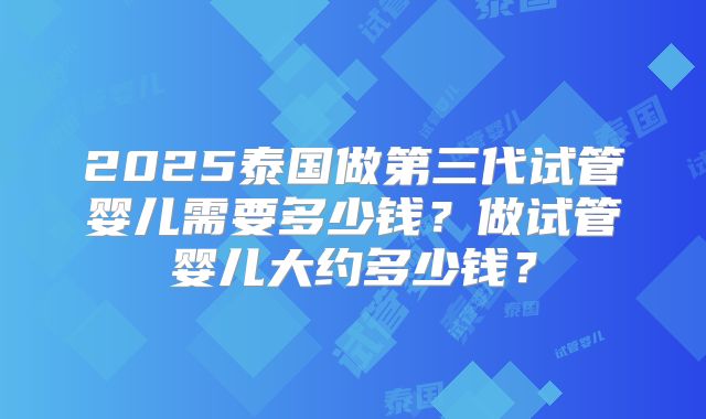 2025泰国做第三代试管婴儿需要多少钱？做试管婴儿大约多少钱？