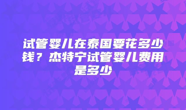 试管婴儿在泰国要花多少钱？杰特宁试管婴儿费用是多少