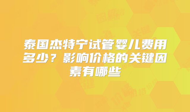 泰国杰特宁试管婴儿费用多少？影响价格的关键因素有哪些