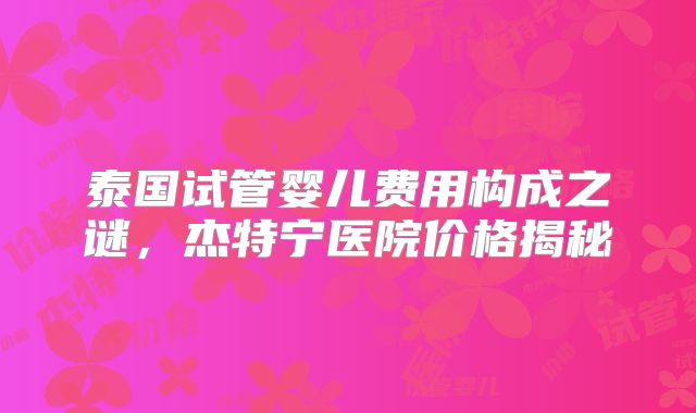 泰国试管婴儿费用构成之谜,杰特宁医院价格揭秘