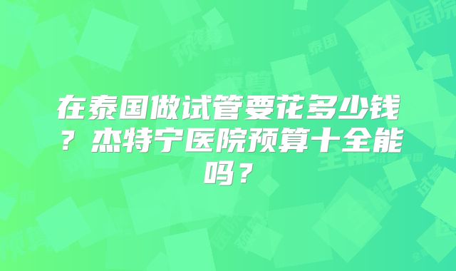 在泰国做试管要花多少钱？杰特宁医院预算十全能吗？