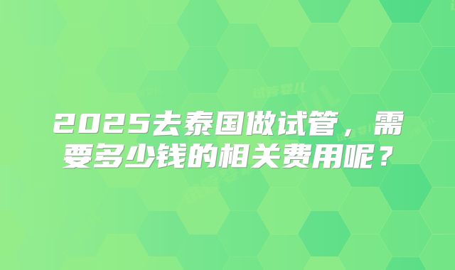 2025去泰国做试管,需要多少钱的相关费用呢?