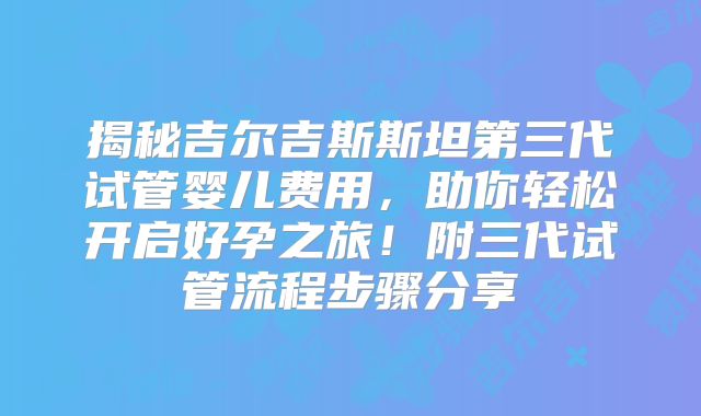 揭秘吉尔吉斯斯坦第三代试管婴儿费用，助你轻松开启好孕之旅！附三代试管流程步骤分享