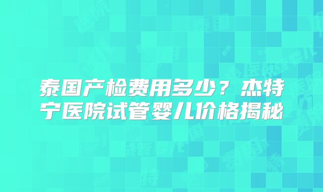 泰国产检费用多少？杰特宁医院试管婴儿价格揭秘