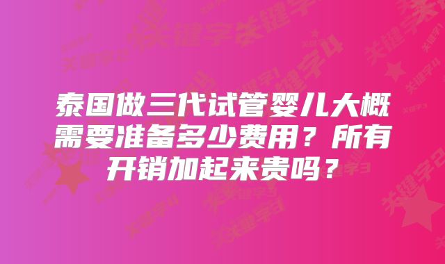 泰国做三代试管婴儿大概需要准备多少费用?所有开销加起来贵吗?