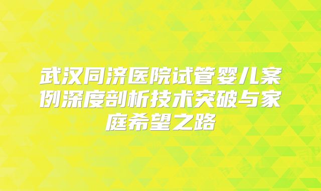 武汉同济医院试管婴儿案例深度剖析技术突破与家庭希望之路