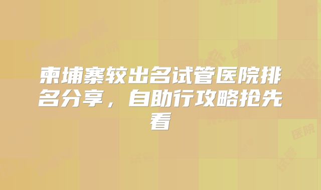 柬埔寨较出名试管医院排名分享，自助行攻略抢先看