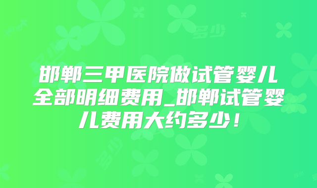 邯郸三甲医院做试管婴儿全部明细费用_邯郸试管婴儿费用大约多少!