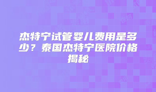 杰特宁试管婴儿费用是多少？泰国杰特宁医院价格揭秘