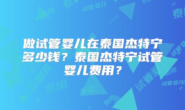 做试管婴儿在泰国杰特宁多少钱?泰国杰特宁试管婴儿费用?