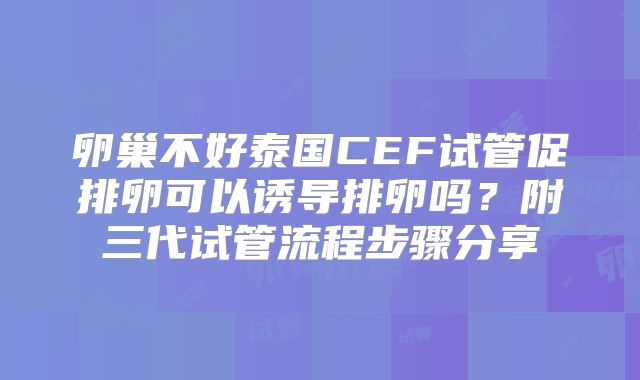 卵巢不好泰国CEF试管促排卵可以诱导排卵吗?附三代试管流程步骤分享