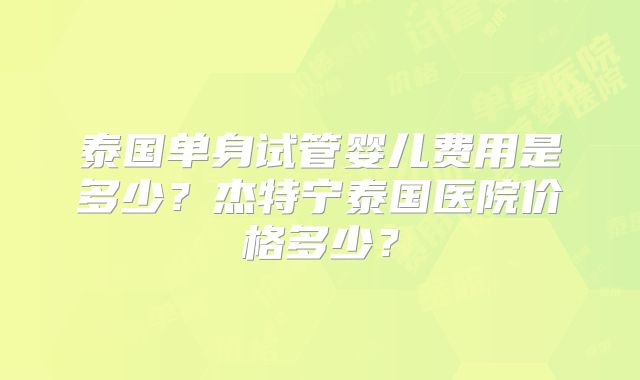 泰国单身试管婴儿费用是多少？杰特宁泰国医院价格多少？