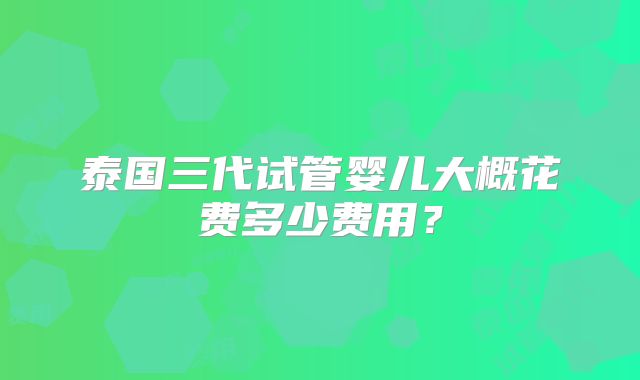 泰国三代试管婴儿大概花费多少费用？