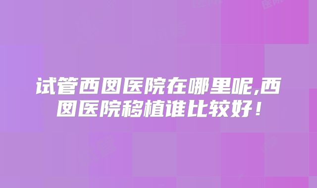 试管西囡医院在哪里呢,西囡医院移植谁比较好！