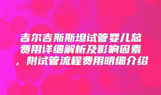 吉尔吉斯斯坦试管婴儿总费用详细解析及影响因素，附试管流程费用明细介绍