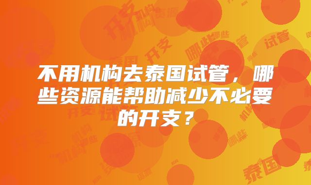 不用机构去泰国试管，哪些资源能帮助减少不必要的开支？