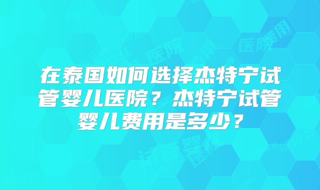 在泰国如何选择杰特宁试管婴儿医院?杰特宁试管婴儿费用是多少?