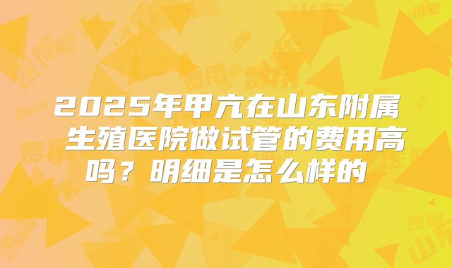 2025年甲亢在山东附属 生殖医院做试管的费用高吗？明细是怎么样的