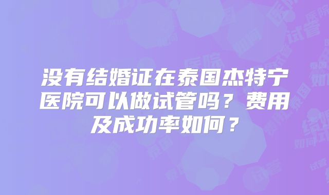 没有结婚证在泰国杰特宁医院可以做试管吗?费用及成功率如何?