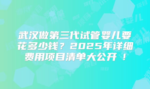 武汉做第三代试管婴儿要花多少钱？2025年详细费用项目清单大公开​!