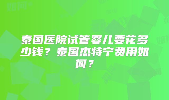 泰国医院试管婴儿要花多少钱？泰国杰特宁费用如何？