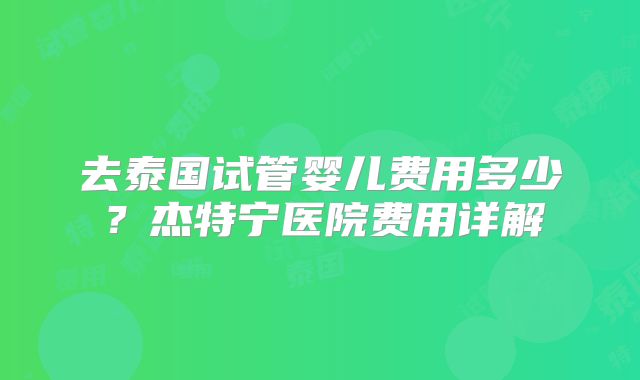 去泰国试管婴儿费用多少？杰特宁医院费用详解