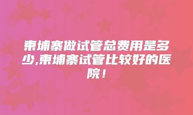 柬埔寨做试管总费用是多少,柬埔寨试管比较好的医院！