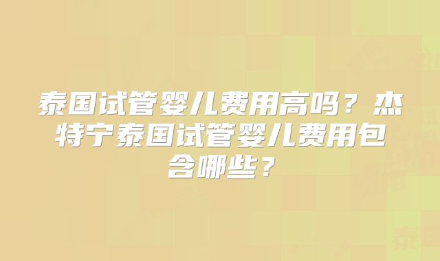 泰国试管婴儿费用高吗？杰特宁泰国试管婴儿费用包含哪些？