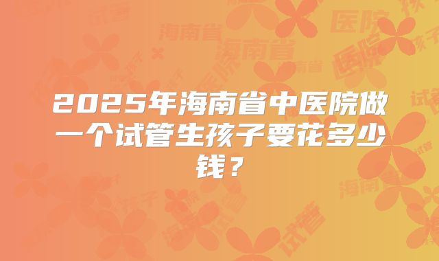 2025年海南省中医院做一个试管生孩子要花多少钱？