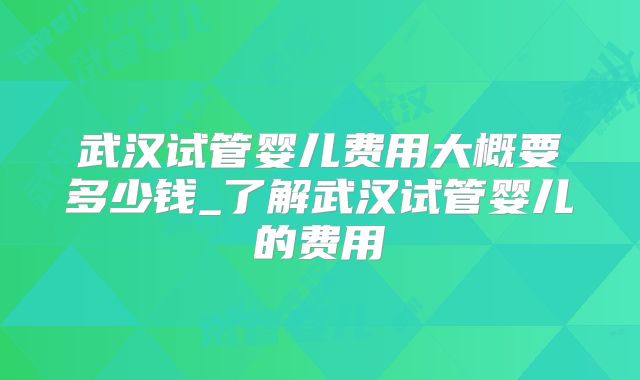 武汉试管婴儿费用大概要多少钱_了解武汉试管婴儿的费用