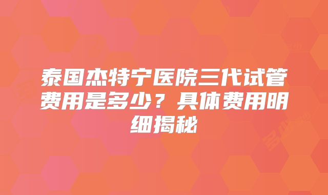 泰国杰特宁医院三代试管费用是多少？具体费用明细揭秘