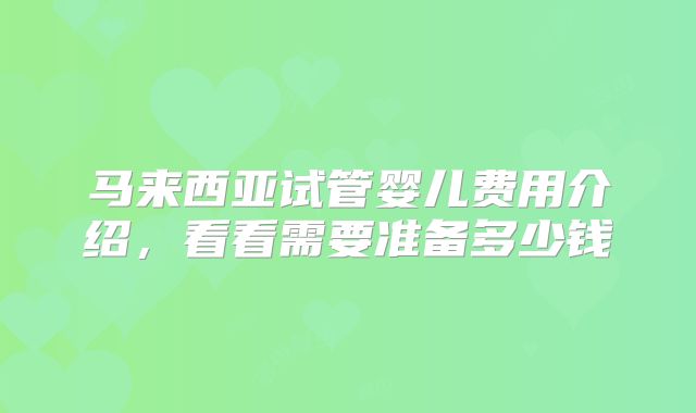 马来西亚试管婴儿费用介绍,看看需要准备多少钱