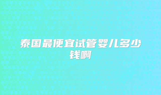 泰国最便宜试管婴儿多少钱啊