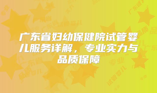 广东省妇幼保健院试管婴儿服务详解，专业实力与品质保障