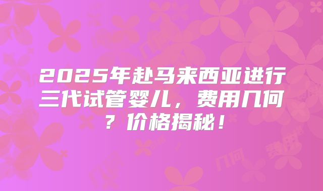 2025年赴马来西亚进行三代试管婴儿，费用几何？价格揭秘！