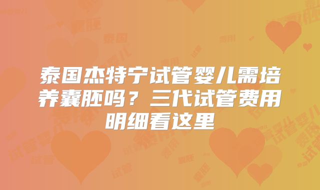 泰国杰特宁试管婴儿需培养囊胚吗？三代试管费用明细看这里