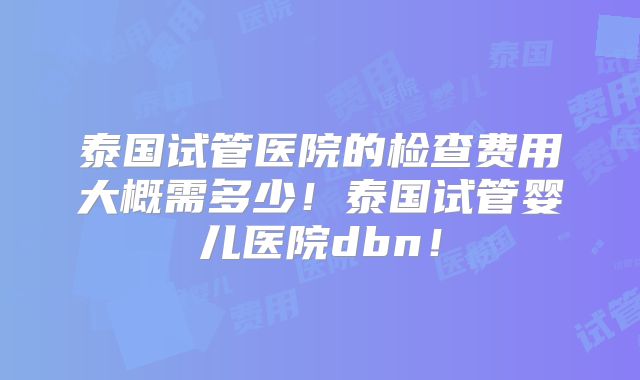 泰国试管医院的检查费用大概需多少!泰国试管婴儿医院dbn!