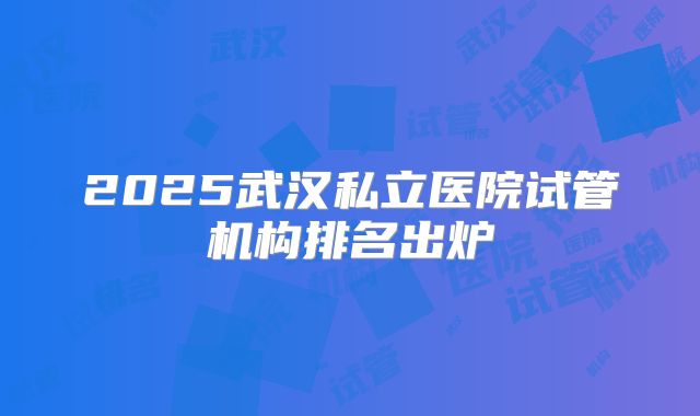 2025武汉私立医院试管机构排名出炉